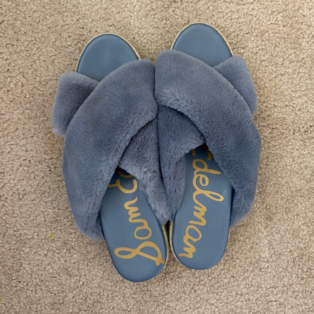 Sam Edelman Zia Faux Fur Blue Sandals Sz. 10